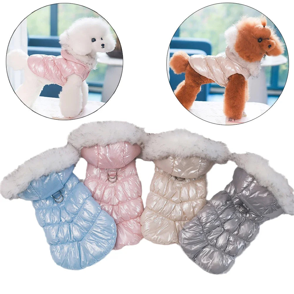 Luxury Dog Down Jacket with Fur Collar Warm Fleece Pet Clothes for Small Dogs Chihuahua Pomeranian Winter Puppy Clothing Jacket