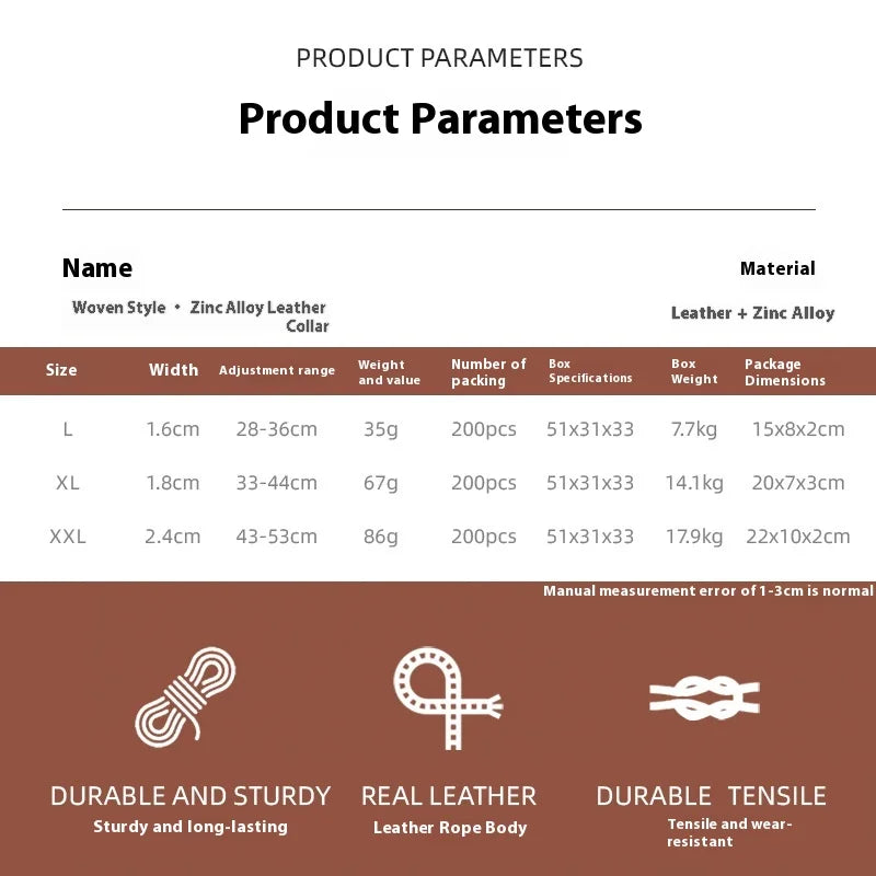 Handwoven Genuine Leather Dog Collar & Leash Set - Top Grain Cowhide Pet Accessories with Adjustable Buckle, Luxury Dog Lead