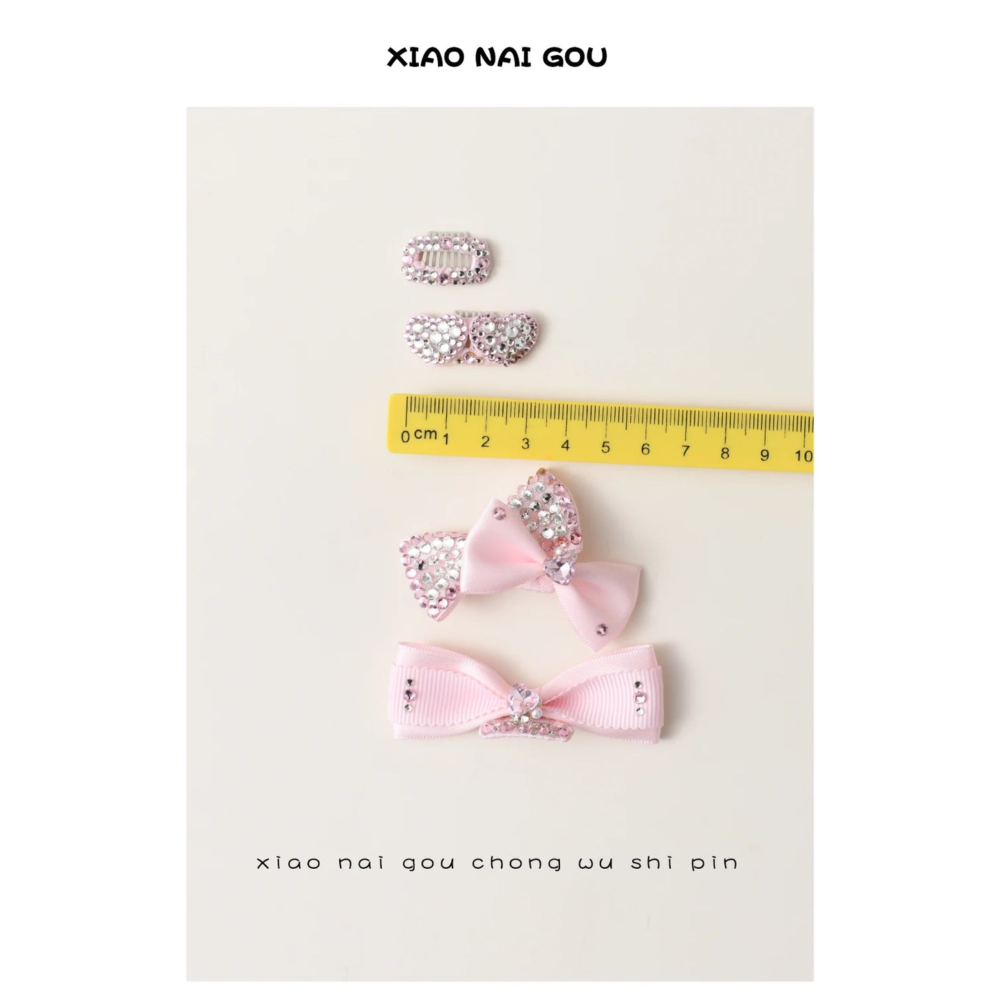 Luxury Pink Series Pet Dog Head-wear Supplies Fine Handmade Crystal Heart Bow Hairpins For Puppy Dogs Cute Hair Clips Jewelry