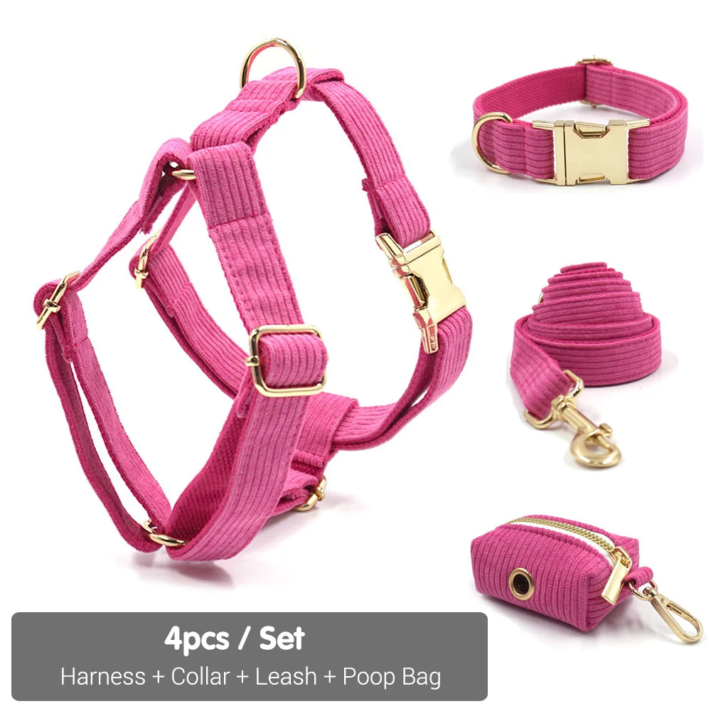 Luxury Pet Harness for Dogs Personalized Magenta Female Bowtie Dog Collar Durable Fully Adjsutable Cute Puppy Collar Leash Set
