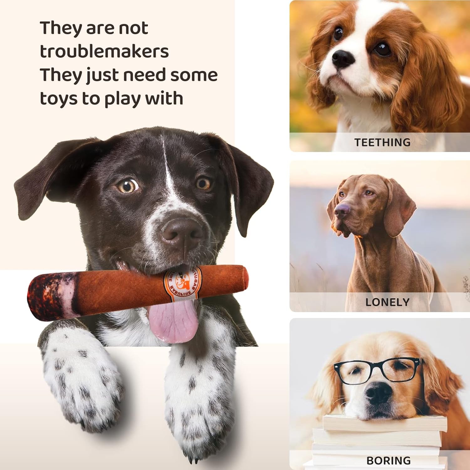 Funny Cigar Dog Toys, 2 PCS Interactive Toy with Squeaker, Cute Plush Squeaky Dog Toys, Dog Birthday Gifts for Puppy Medium Small and Large, Happy Hour Chewing Dog Toy, Durable and Safe Dog Chew Toy