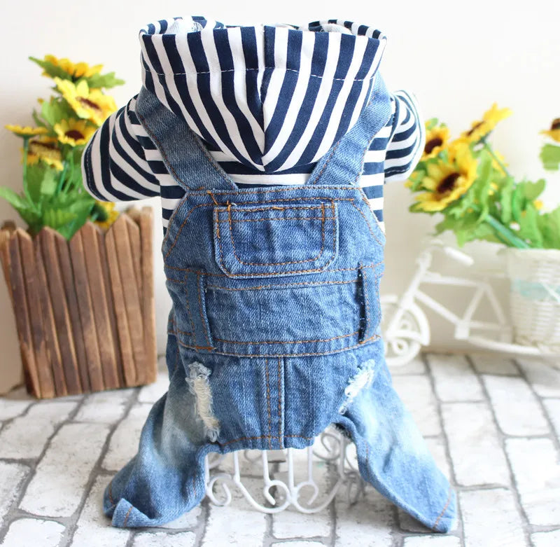 Dog Denim Jumpsuit Spring Overalls for Dogs, Plaid Shirts Jeans Pants Suit One-piece Small Dogs Clothes Yorkie Pet Apparel