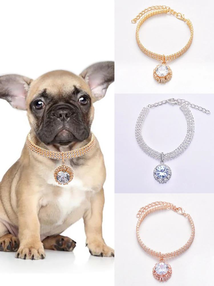 Luxury Bling Diamond Cat Collar Adjustable Puppy Kitten Necklace Shiny Rhinestone Pet Dog Pendant Pet Accessories