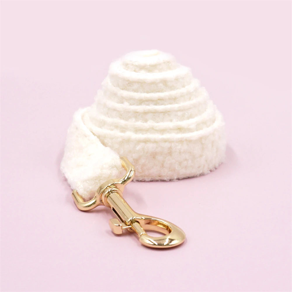 White Teddy Fleece Personalized Dog Harness and Leash Set Luxury Designer Dog Collar for Small Dogs Cute Puppy Collar Poop Bag