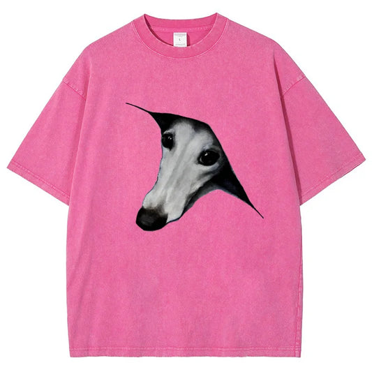 Comstylish Funny Dog Art Vintage Washed T Shirt Fashion Casual Cotton Comfort T-shirts Loose Luxury Brand Tops Tees Y2k