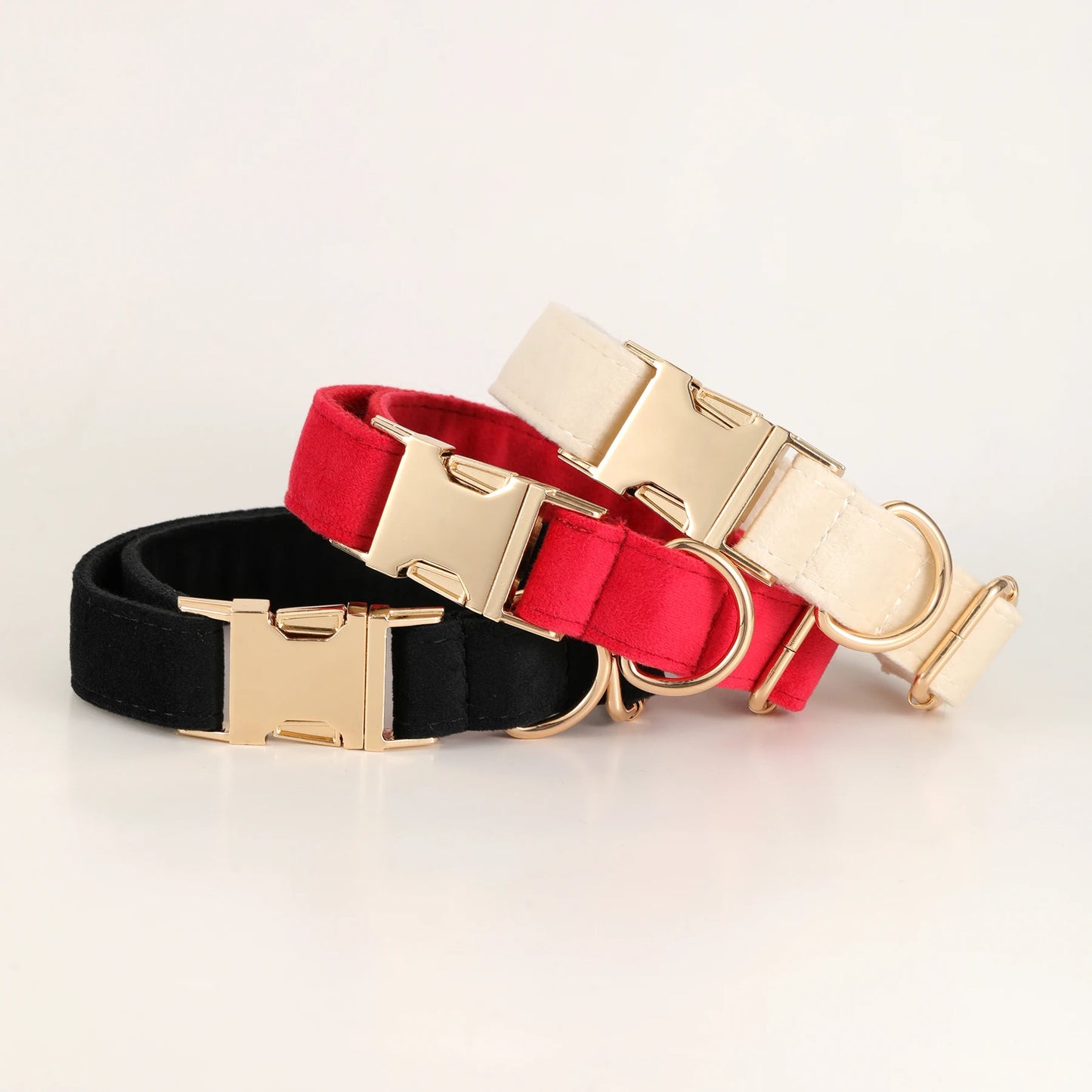 Customcarved Black Thick Velvet Dog Collars Goldplated Metal Luxury Puppy Collars Available in A Variety of Colors