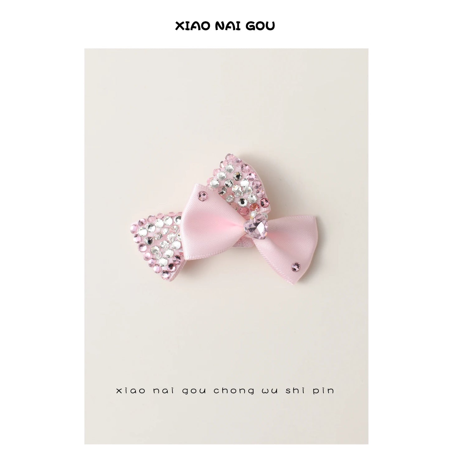 Luxury Pink Series Pet Dog Head-wear Supplies Fine Handmade Crystal Heart Bow Hairpins For Puppy Dogs Cute Hair Clips Jewelry