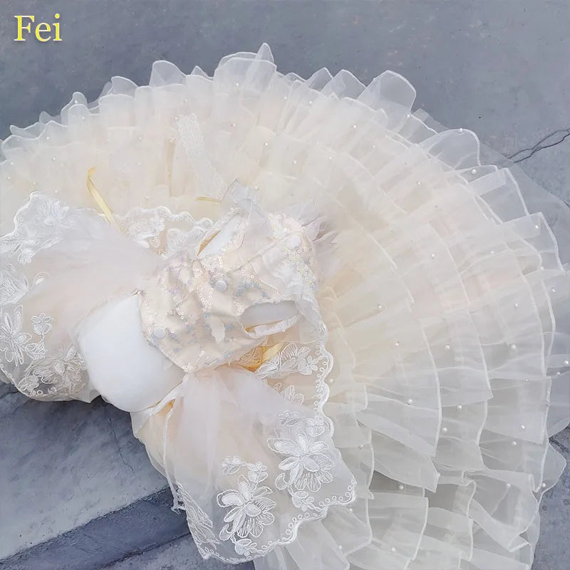 Luxury Pearl Bow Long Tail Dress 
Pet Clothes Photography Dress Fashion