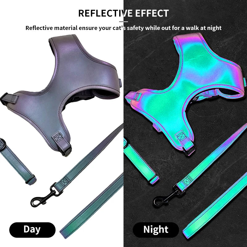 Reflective & Iridescent Dog Harness And Leash 4 piece Set