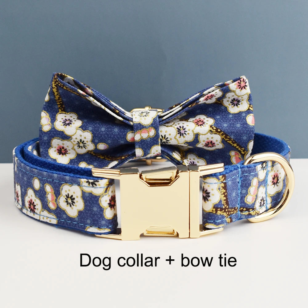 Luxury Personalized engravable dog collar Harness Leash Set Soft Cotton Floral Design Custom Bow Accessory for Dogs 02