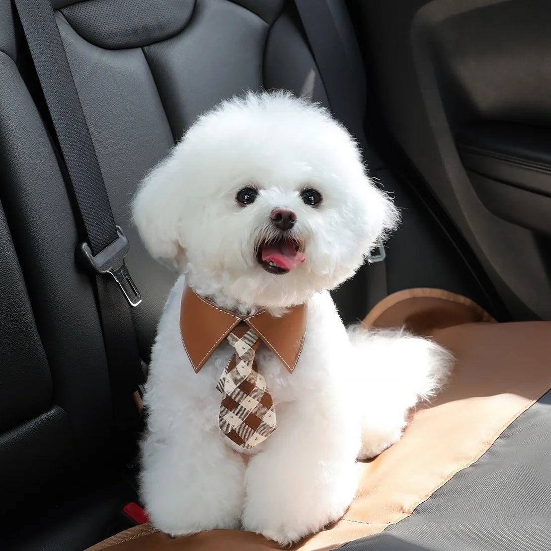 luxury leather Dog Bow Tie pet Drool Bib leather do Collar Scarf for Golden Retrievers Cute Cat Pet Accessories pet collar