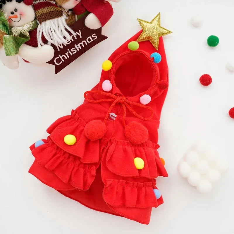 Small Dogs Christmas Costume Autumn Winter Warm Cloak Christmas Tree Cosplay Funny Pet Cape Dress Up Clothes Props Decor