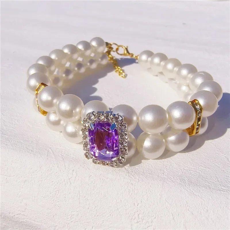 Pearl Dog Collar Necklaces Luxury Bling Rhinestones Wedding Collar Crystal Jewelry for Dogs Cat Clothes Costume Pet Accessories