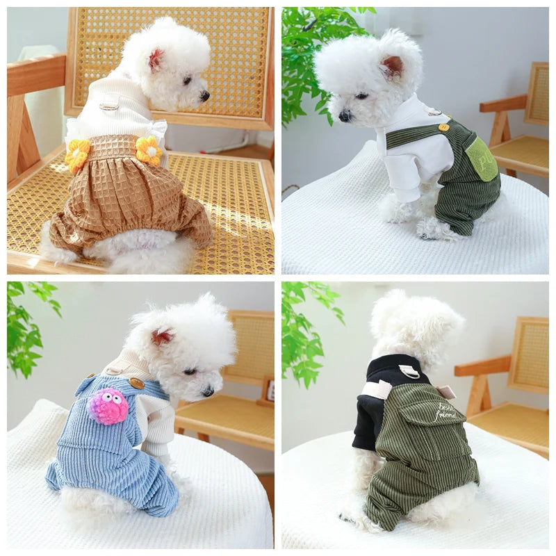 Corduroy Pants Clothing For Dog in 2023 Autumn Winter Pet Tracksuit Jumpsuit Puppy Apparel Chihuahua Pomeranian Animal Overalls