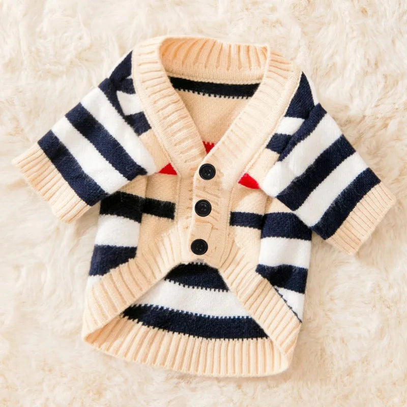 Luxury Dog Sweater Pet Cardigan Striped Knitted Dog Coat Chihuahua Warm Clothes Winter Jackets for Dog Bichon Dog Accessories