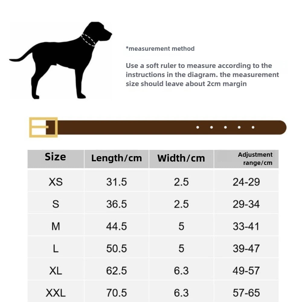 Luxury genuine leather dog collar, studded anti bite dog chain, 2.5-6cm wide dog collar, double-layer cowhide pet accessories