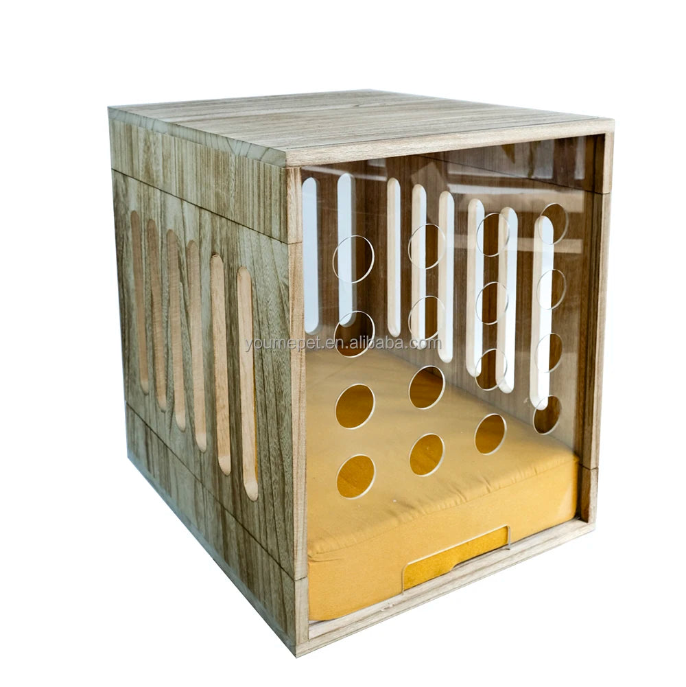 Ventilated Wooden Dog House Removable Acrylic Door With Honeycomb Vents Pet Beds Dog Beds Luxury Pet Houses & Furniture