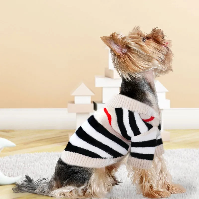Luxury Dog Sweater Pet Cardigan Striped Knitted Dog Coat Chihuahua Warm Clothes Winter Jackets for Dog Bichon Dog Accessories