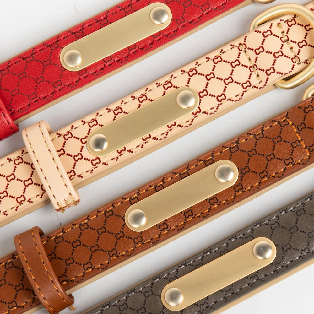 Custom Large Dog Collar Personalized Leather Pet Collar for French Bulldog Custom Name ID Tag Puppy Small Dog Soft Luxury Collar