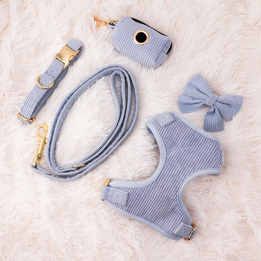 Hot Selling Premium Corduroy Fabric Dog Harness Set,Luxury Comfortable Corduroy Pet Harness Vest for Dogs