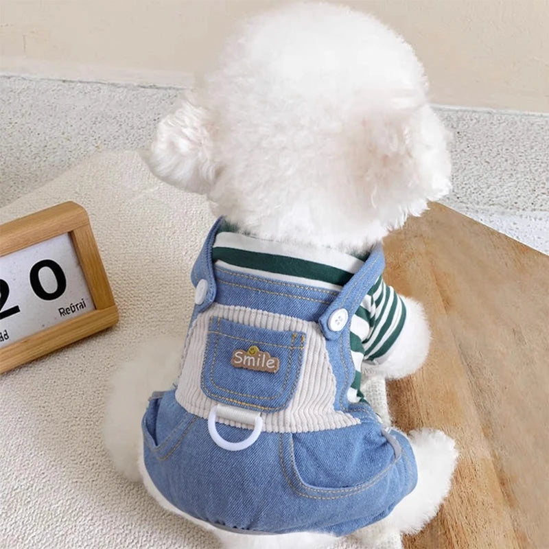 Blue Dog Jeans Pants Overall Costumes For Puppies Poodle Shih Tzu Little XS XL Pet Clothing With Vest Pet Fashion Shop Drop Ship