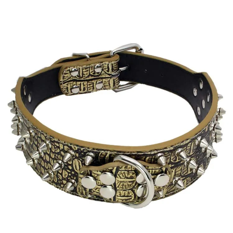 5cm Shiny luxury leather dog collar, retro willow nail decoration, sturdy and durable dog walking collar, medium to large dog