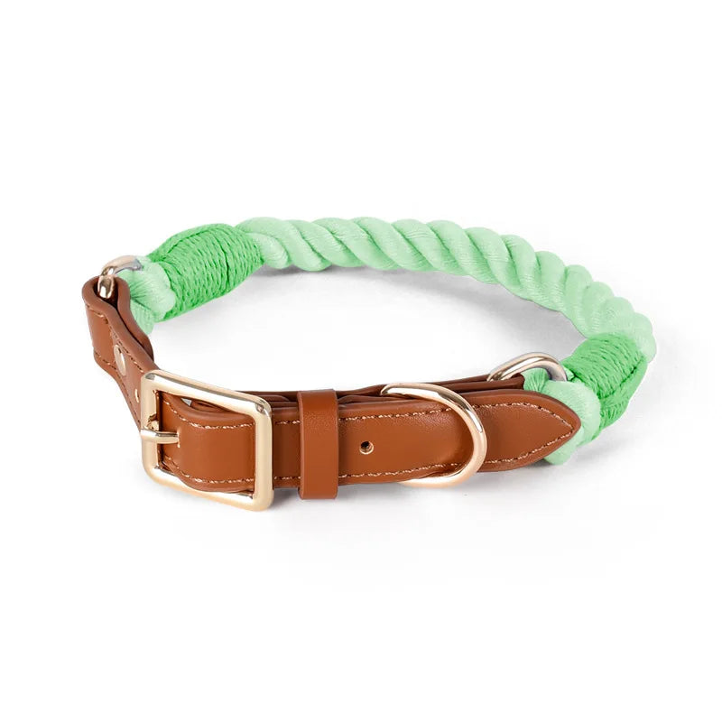 Fashion Luxury Hand Knit Cotton Dog Collar Leash Set Strong Puppy Alloy Buckle Leash and Pet Collar Set Pet Accessories