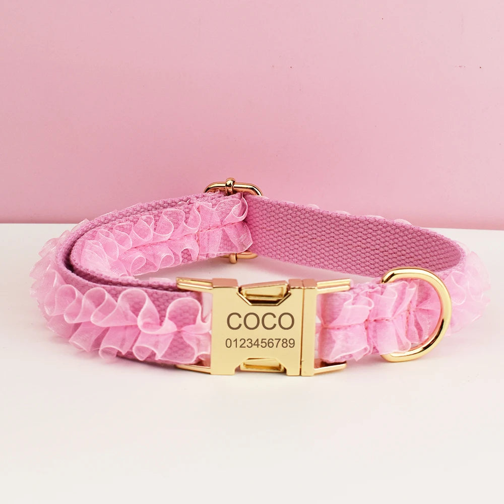 Luxury Custom Engraved Lace designer dog collar and leash set Personalized PetHarness Nameplate Wedding Accessory for Dogs