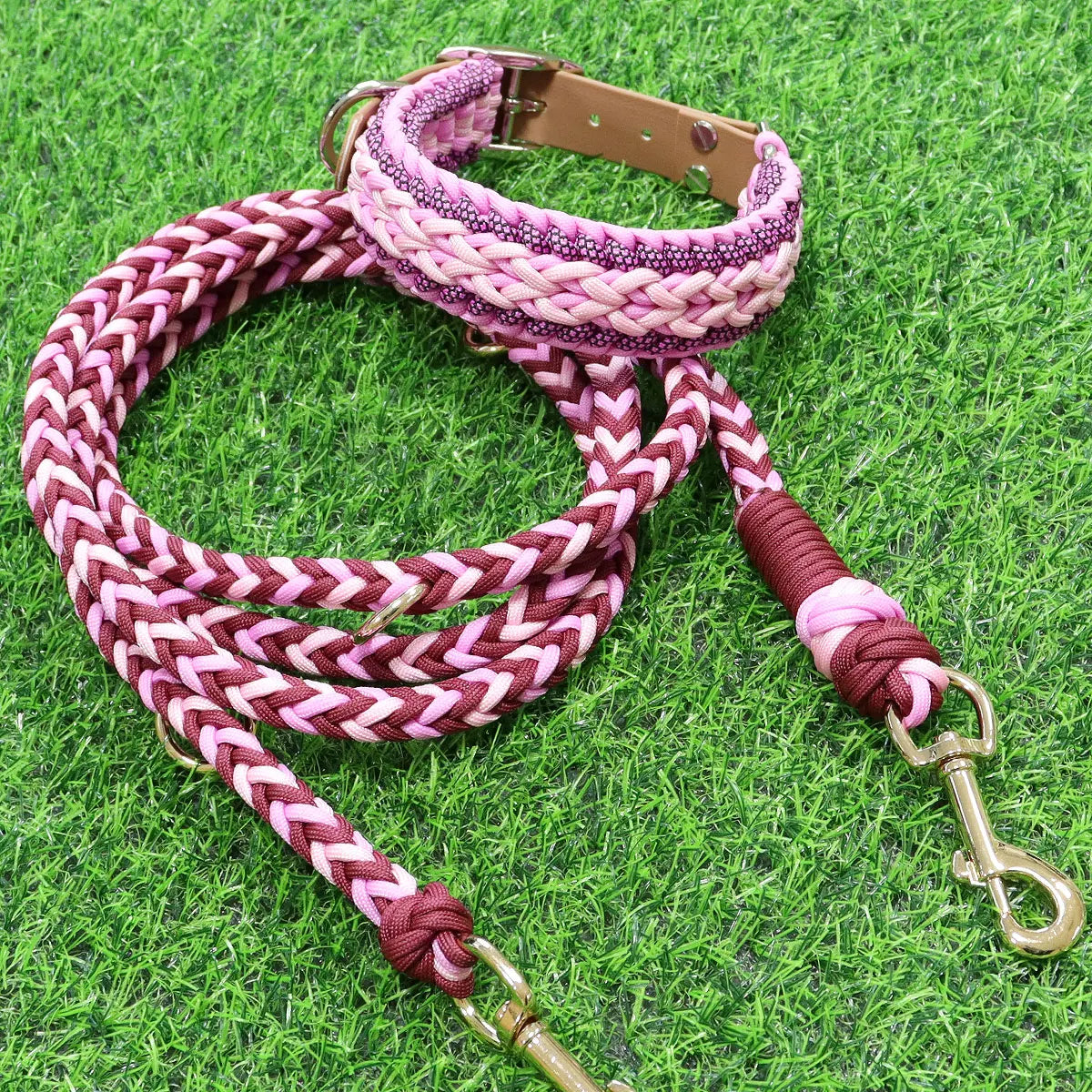 Custom Luxury Adjustable Nylon Paracord Dog Leash Collar Set Quick Release Feature Ready To Ship Personalized Hands-Free Rope Fo