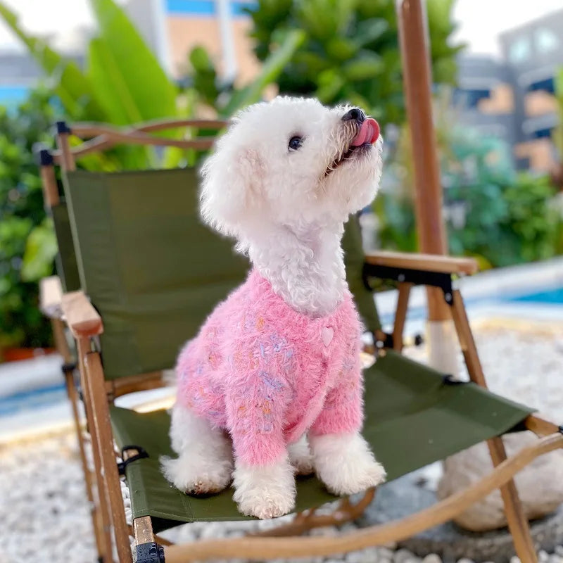 Winter Fleece Pet Dog Clothes Warm For Small Dogs Luxurious Dog Sweater Sweet Love Button Dog Coats Yorkshire Terrier Clothing