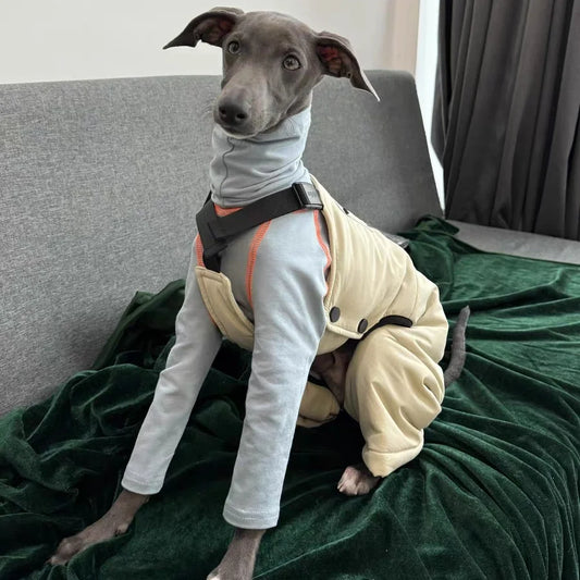 Thick Blue Cotton Cargo Overalls for Italian Greyhound in Autumn Winter Warm Khaki Pant for Dogs British Style Suit for Whippet