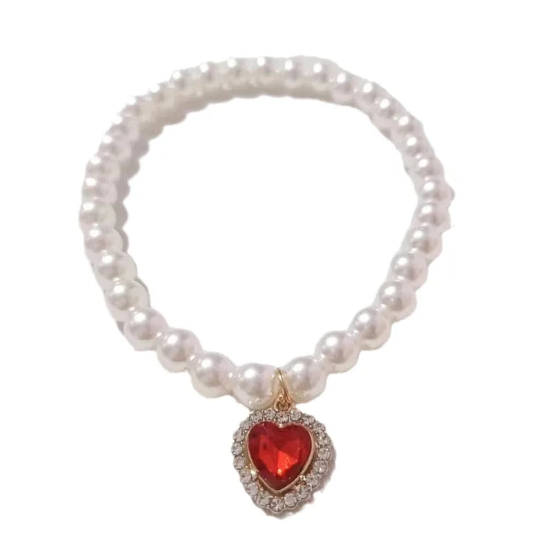 Pearl Dog Collar Necklaces Luxury Bling Rhinestones Wedding Cat Collar Heart Jewelry Dogs Cat Clothes Costume Pet Accessories