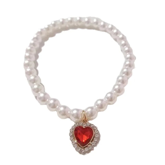 Pearl Dog Collar Necklaces Luxury Bling Rhinestones Wedding Cat Collar Heart Jewelry Dogs Cat Clothes Costume Pet Accessories