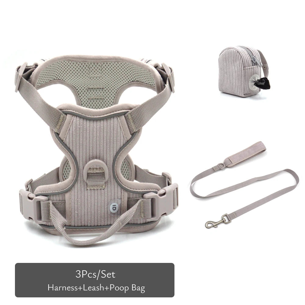 Personalized Dog Harness Luxury Designer Harness and Lead Set with Collar Engraved Name Poop Bag Holder Walking Bag Pet Gift Set