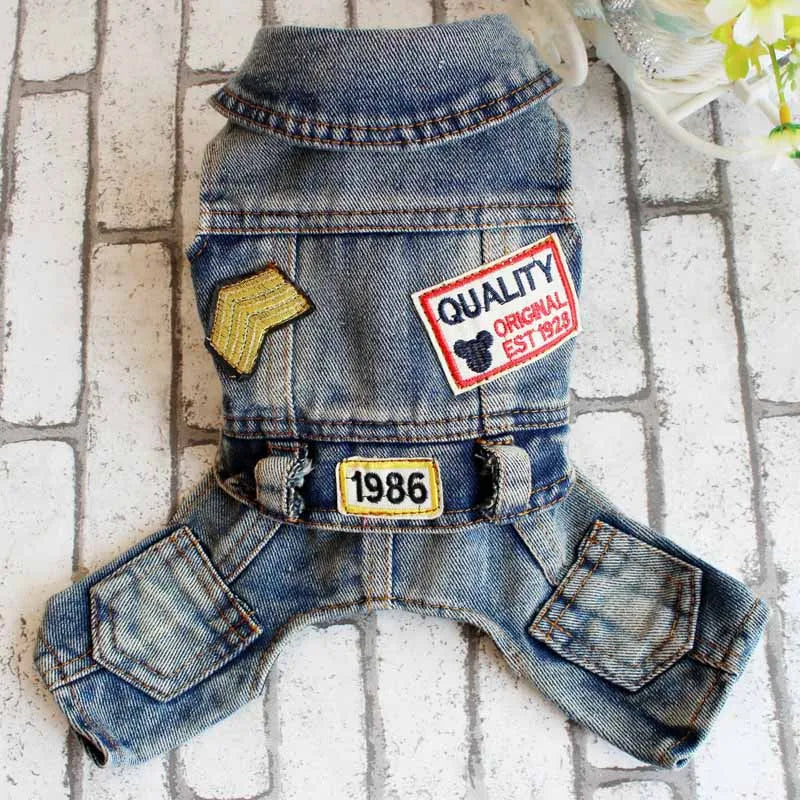 Dog Denim Jumpsuit Spring Overalls for Dogs, Plaid Shirts Jeans Pants Suit One-piece Small Dogs Clothes Yorkie Pet Apparel