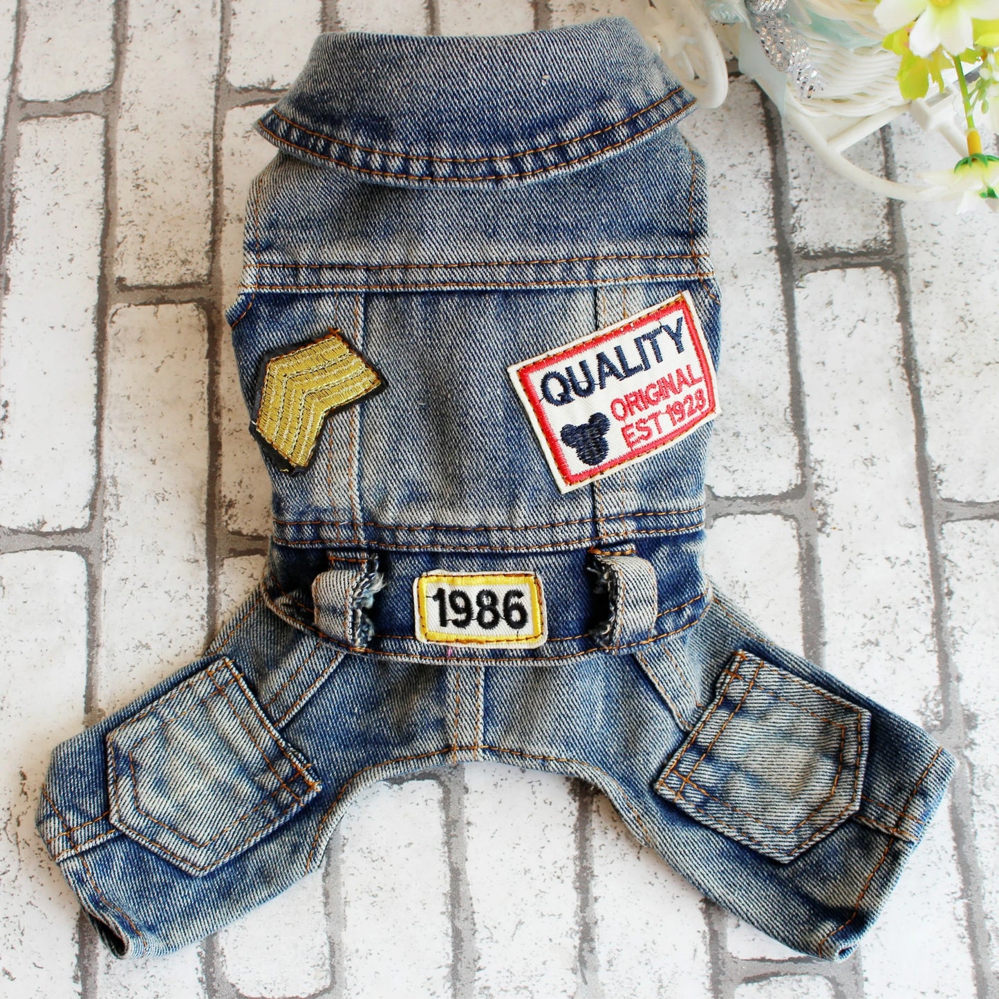 Retro Denim Overalls for Dogs, Four Legs Dog Jumpsuit for Chihuahua, Cowboy Puppy, Kawaii Clothes for Yorkie, Spring Pet Costume