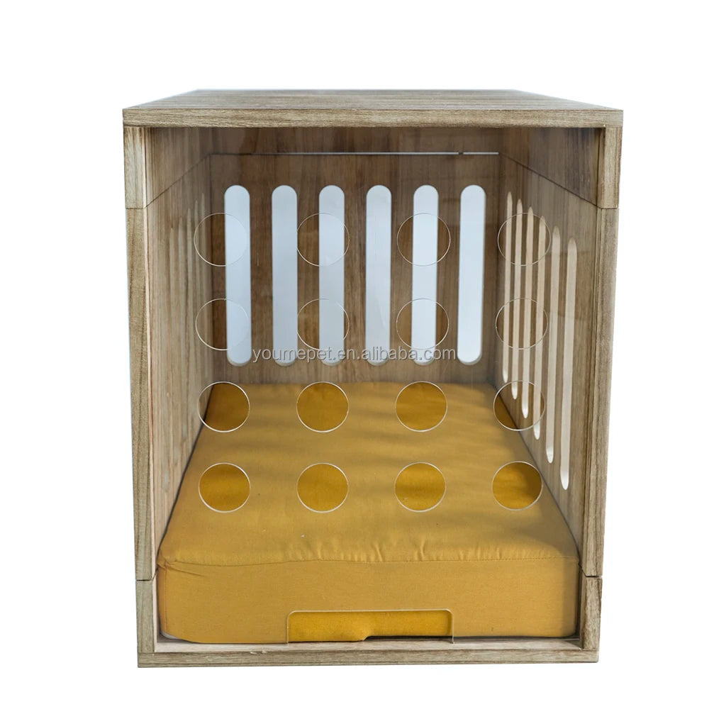 Ventilated Wooden Dog House Removable Acrylic Door With Honeycomb Vents Pet Beds Dog Beds Luxury Pet Houses & Furniture