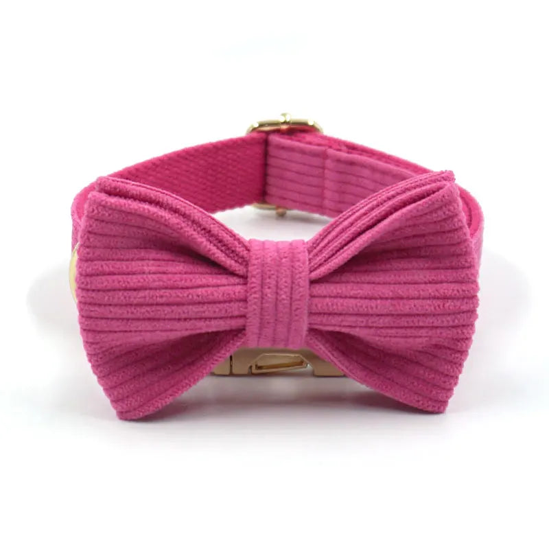 Luxury Pet Harness for Dogs Personalized Magenta Female Bowtie Dog Collar Durable Fully Adjsutable Cute Puppy Collar Leash Set