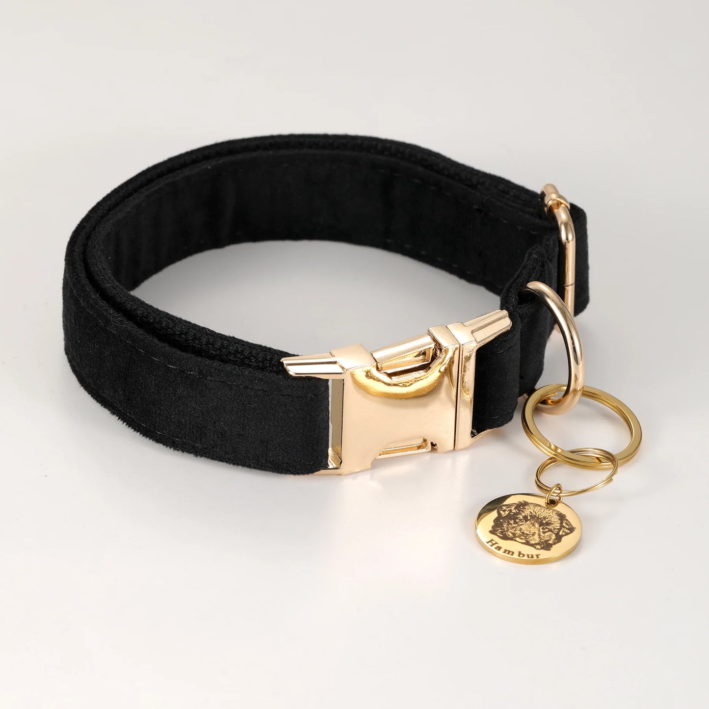 Customcarved Black Thick Velvet Dog Collars Goldplated Metal Luxury Puppy Collars Available in A Variety of Colors