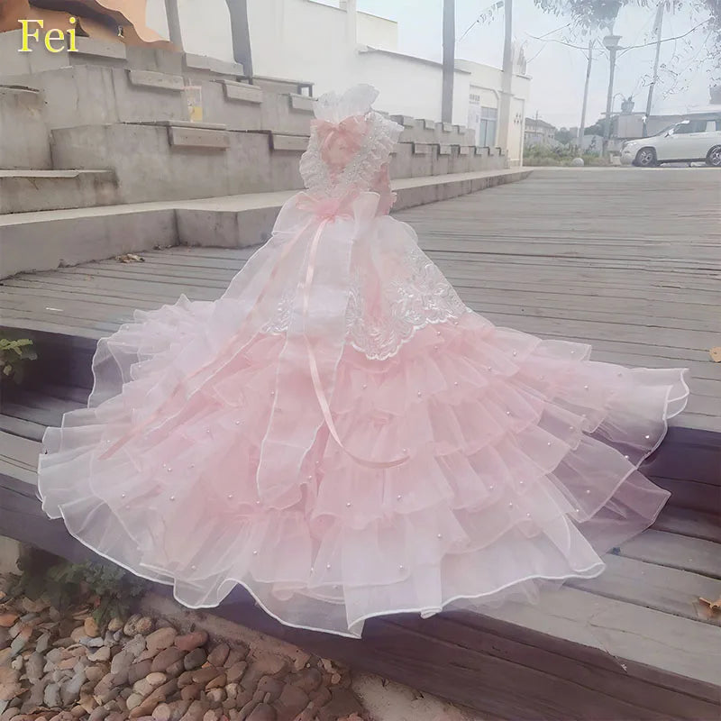 Luxury Pearl Bow Long Tail Dress 
Pet Clothes Photography Dress Fashion
