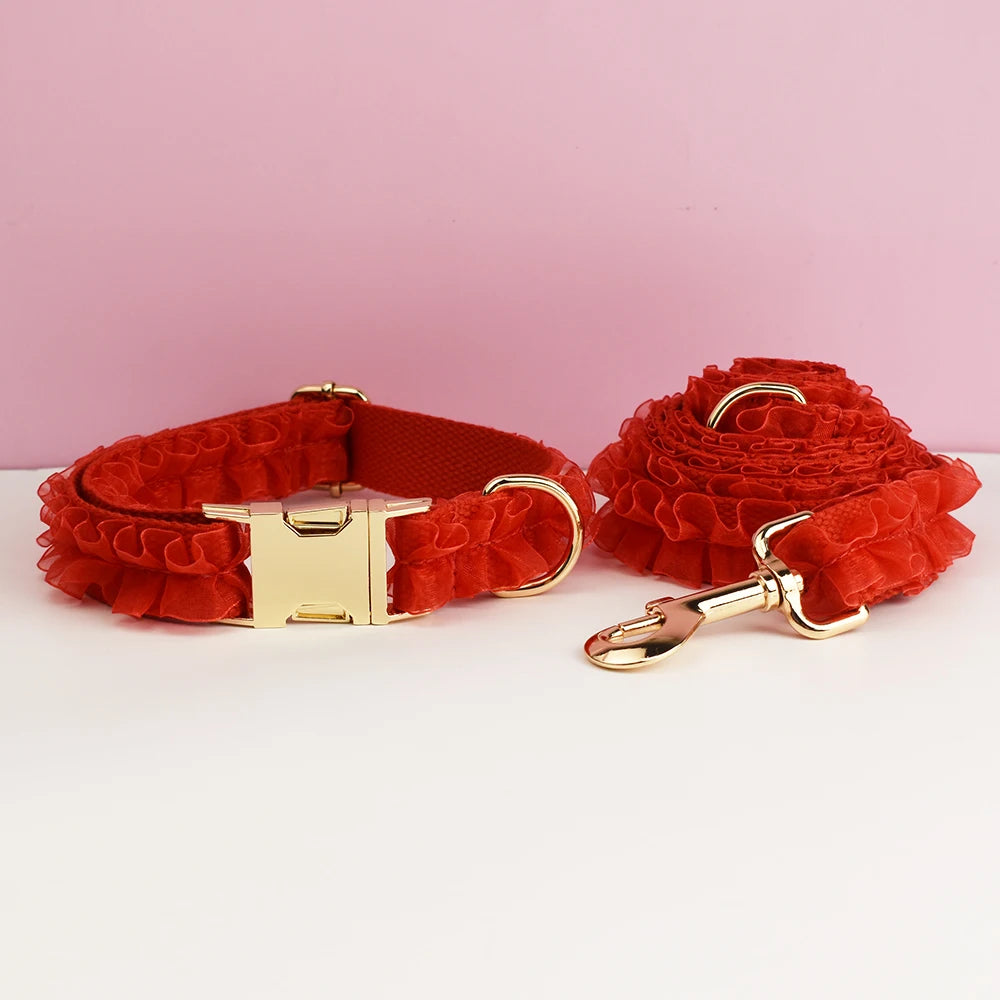 Luxury Custom Engraved Lace designer dog collar and leash set Personalized PetHarness Nameplate Wedding Accessory for Dogs