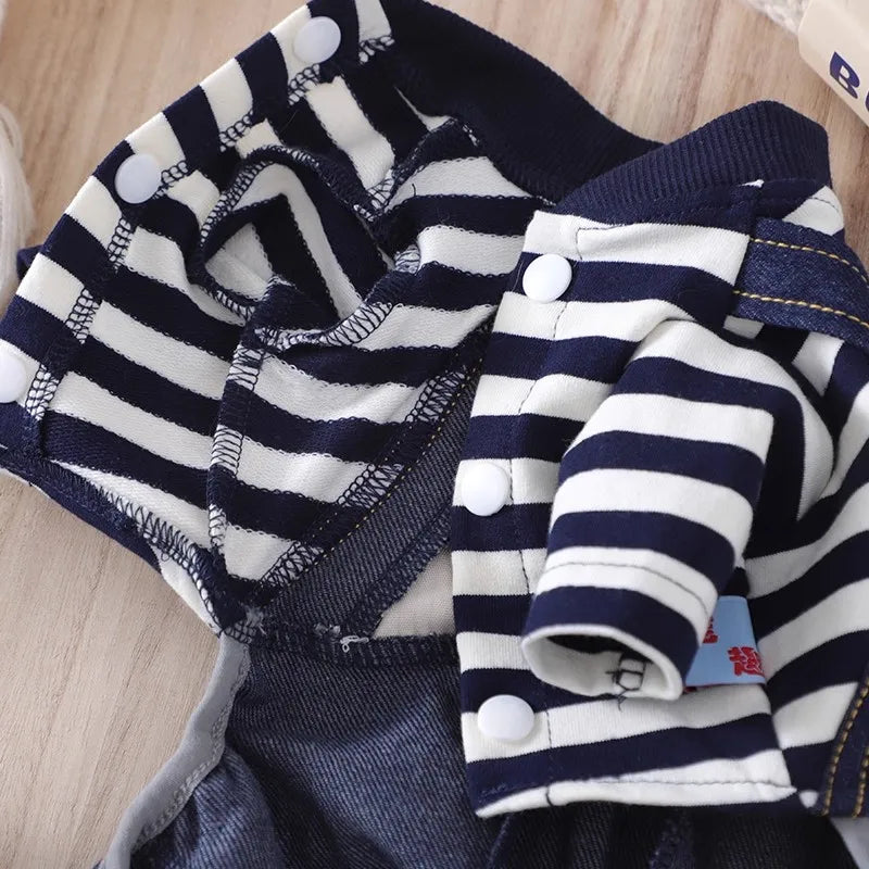 Blue Dog Jeans Pants Overall Costumes For Puppies Poodle Shih Tzu Little XS XL Pet Clothing With Vest Pet Fashion Shop Drop Ship