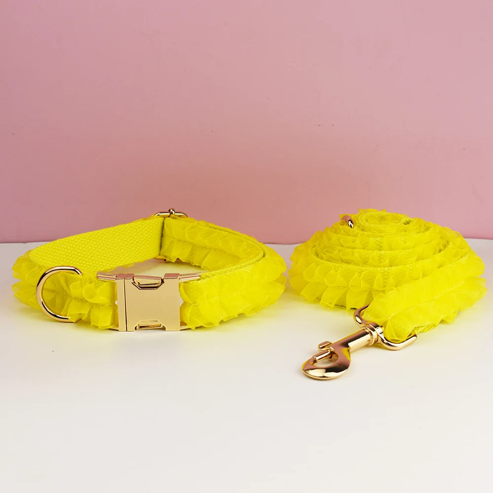 Luxury Custom Engraved Lace designer dog collar and leash set Personalized PetHarness Nameplate Wedding Accessory for Dogs