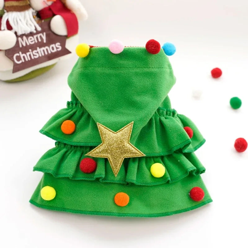 Small Dogs Christmas Costume Autumn Winter Warm Cloak Christmas Tree Cosplay Funny Pet Cape Dress Up Clothes Props Decor