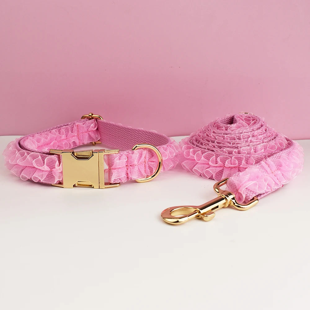 Luxury Custom Engraved Lace designer dog collar and leash set Personalized PetHarness Nameplate Wedding Accessory for Dogs