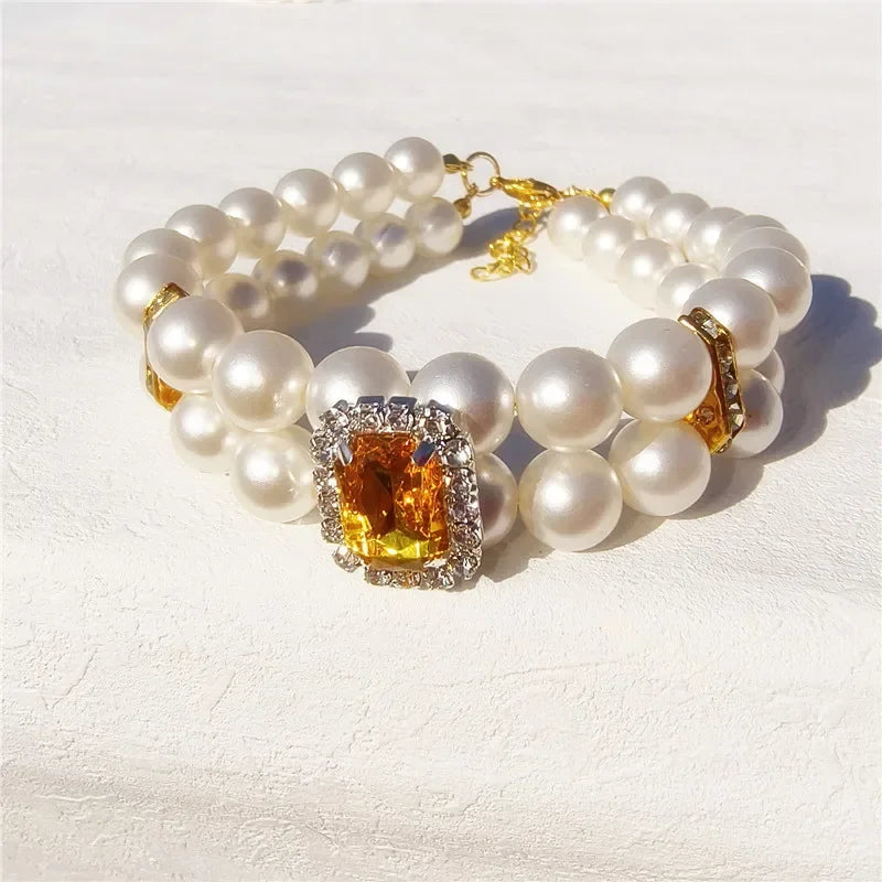 Pearl Dog Collar Necklaces Luxury Bling Rhinestones Wedding Collar Crystal Jewelry for Dogs Cat Clothes Costume Pet Accessories