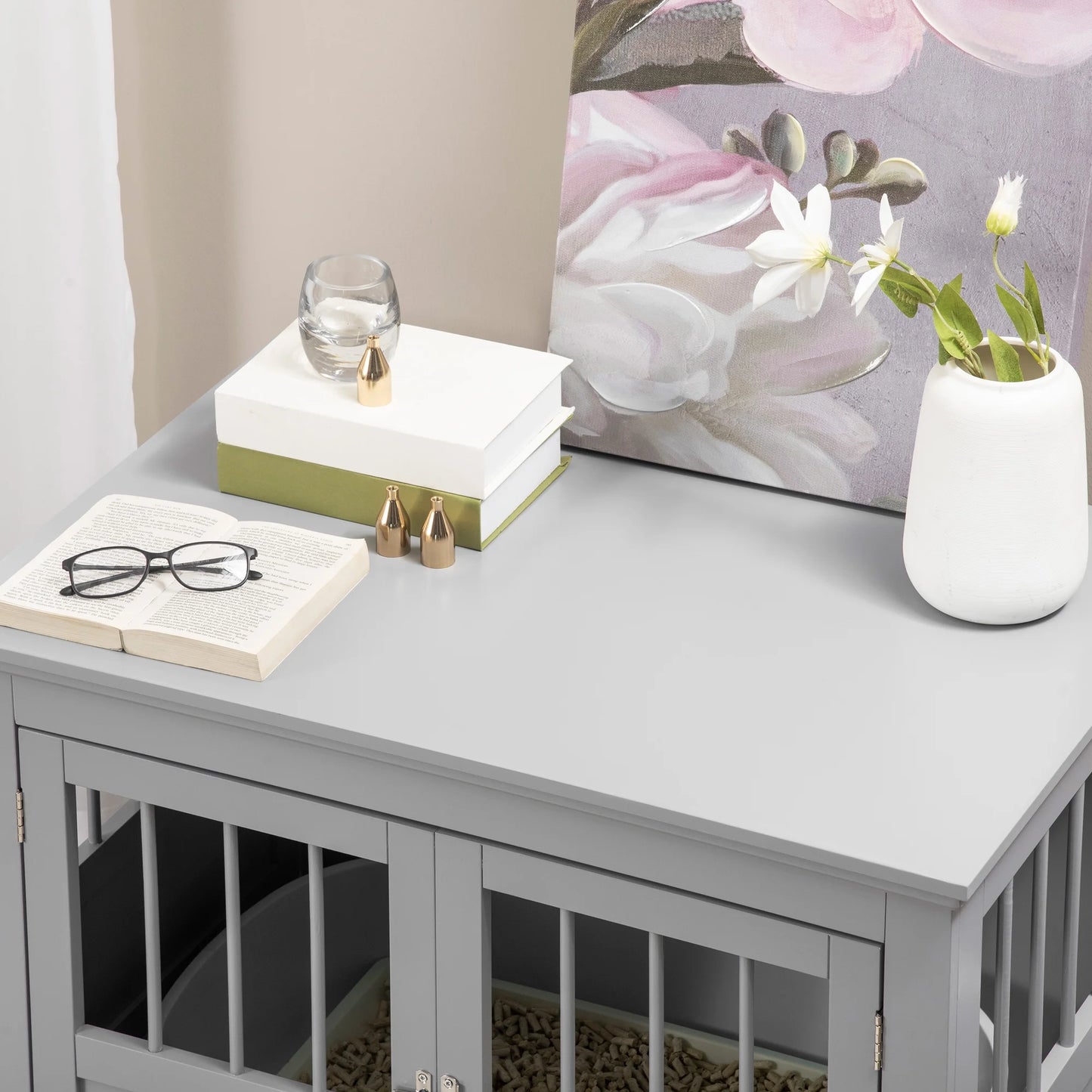 Dog Crate End Table with Triple Doors, Wooden Dog Crate Furniture Indoor Use, Puppy Crate for Small Dogs, Dark Gray
