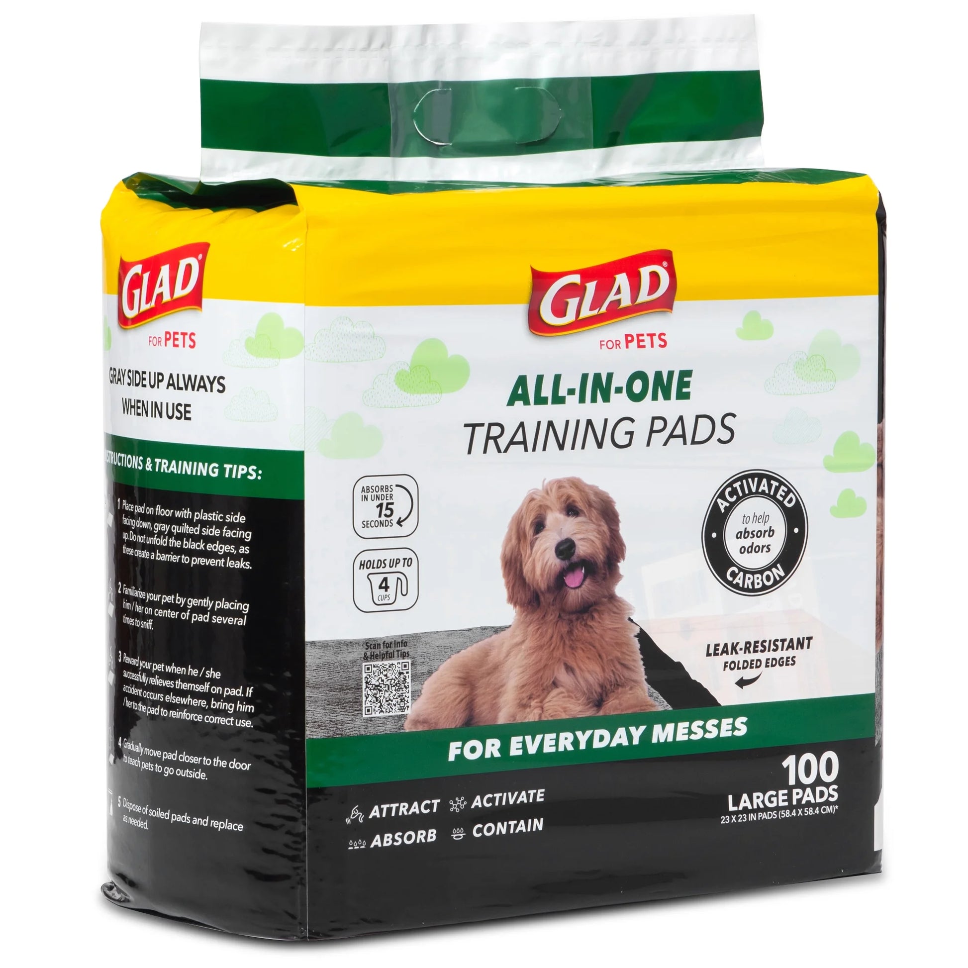 (4 Pack)  Activated Charcoal Leak-Resistant Training Pads for Dogs, 23In X 23In, 100 Count