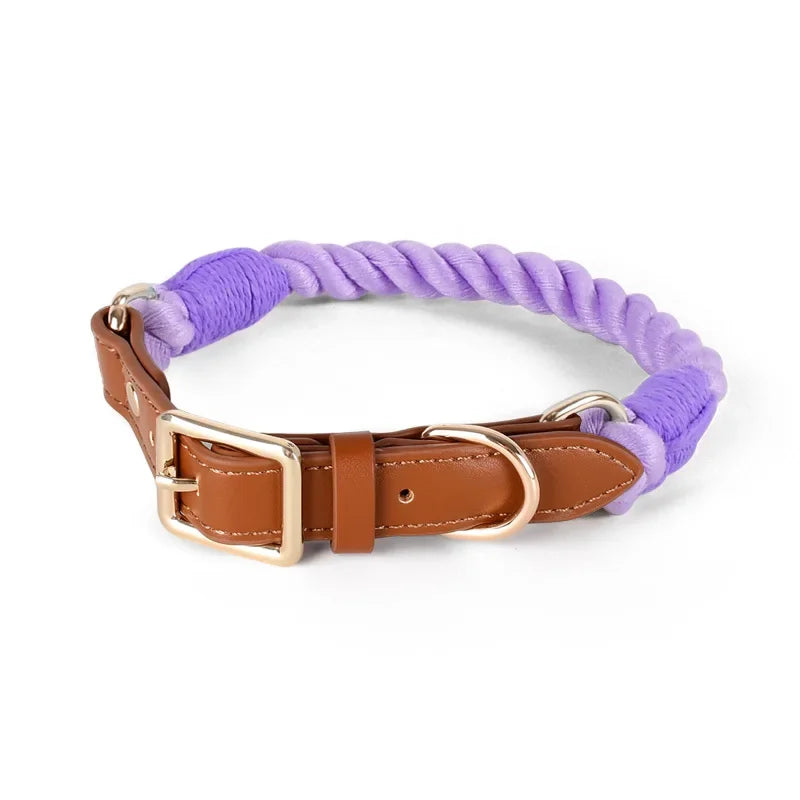 Fashion Luxury Hand Knit Cotton Dog Collar Leash Set Strong Puppy Alloy Buckle Leash and Pet Collar Set Pet Accessories