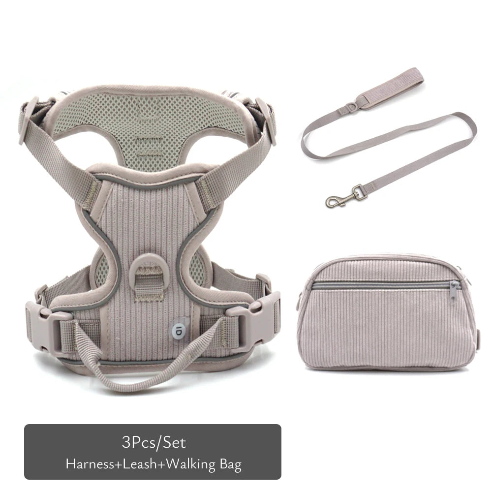 Personalized Dog Harness Luxury Designer Harness and Lead Set with Collar Engraved Name Poop Bag Holder Walking Bag Pet Gift Set